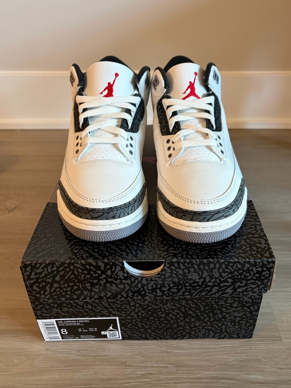Men’s Air Jordan 3 Retro Sneakers - Size 8 White/Black/Red
